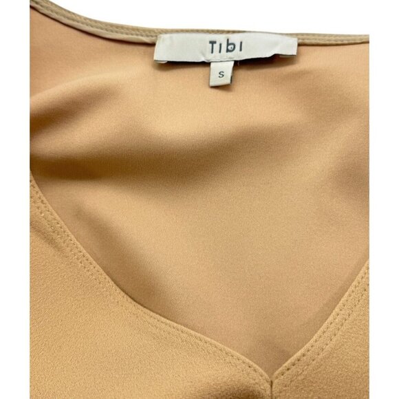 Tibi V-Neck Blouse Long Bell Sleeves Neutral Beige Crepe Modern Top Flowy Size S - Picture 4 of 8
